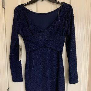 Honey and Rosie Navy Glitter X-Back Sheath Homecoming or Christmas Dress